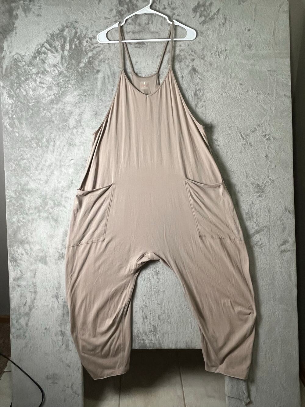 Free People FP Movement Mocha Brown Harem Jumpsuit Romper Drop Crotch Size L